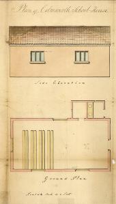 A plan and elevation of Colmworth School about 1840 [AD3865/11]